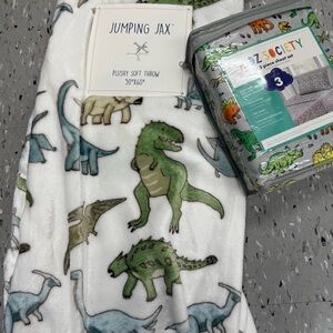 Jumping Jax Dinosaur Plush Throw & Twin Size Sheet Set